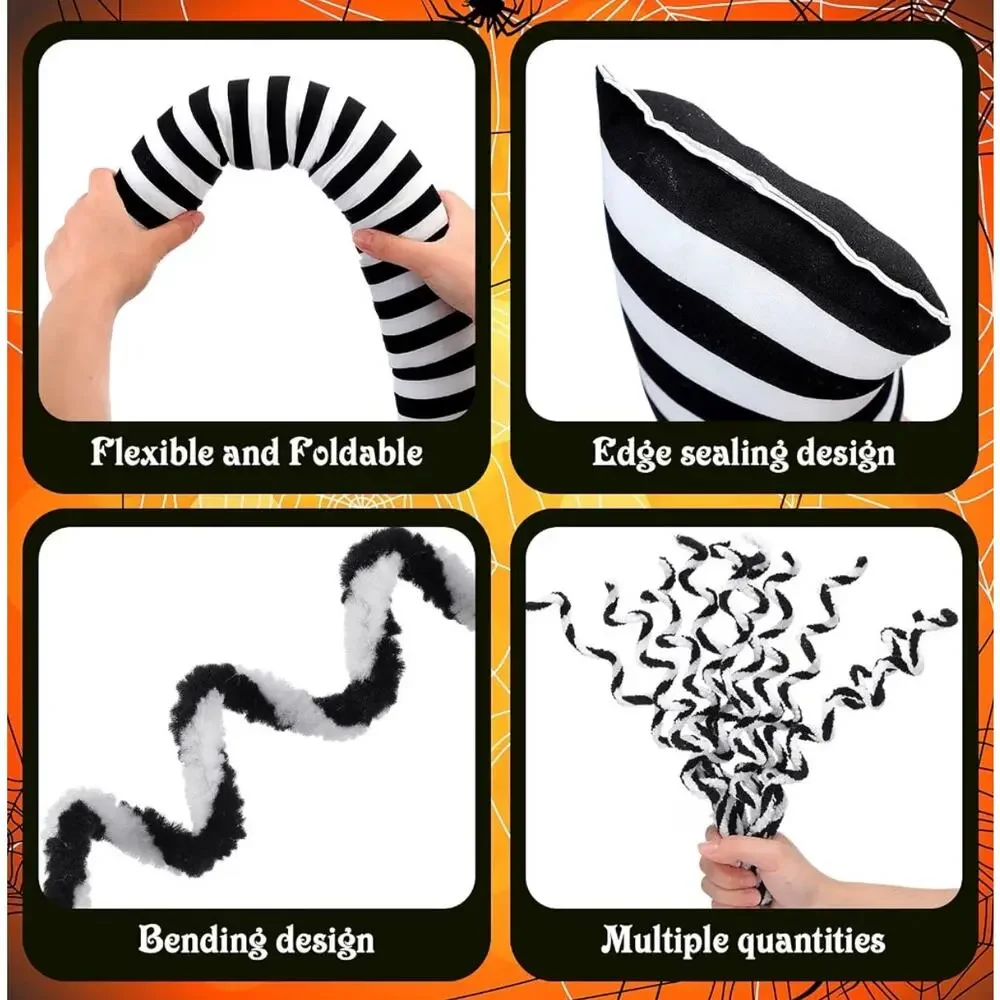12 Ft Black White Sandworm Garland & 10 Spiral Halloween Ornaments NIB